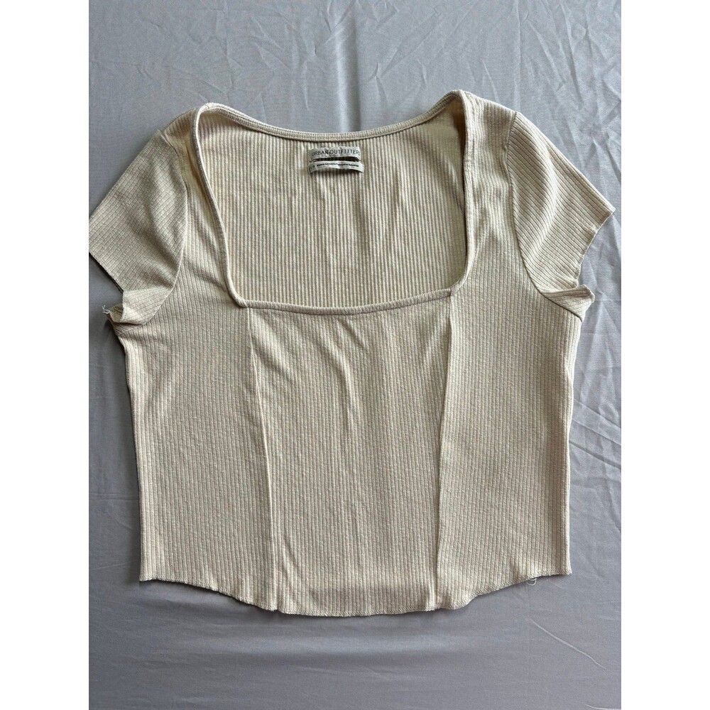 Urban outfitters beige knit, ribbed square neck, cropped T-shirt size large